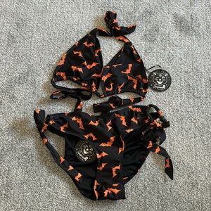 Orange and Black Bats Halloween Bikini swimsuit, Size Small, Sourpuss 🧡🖤